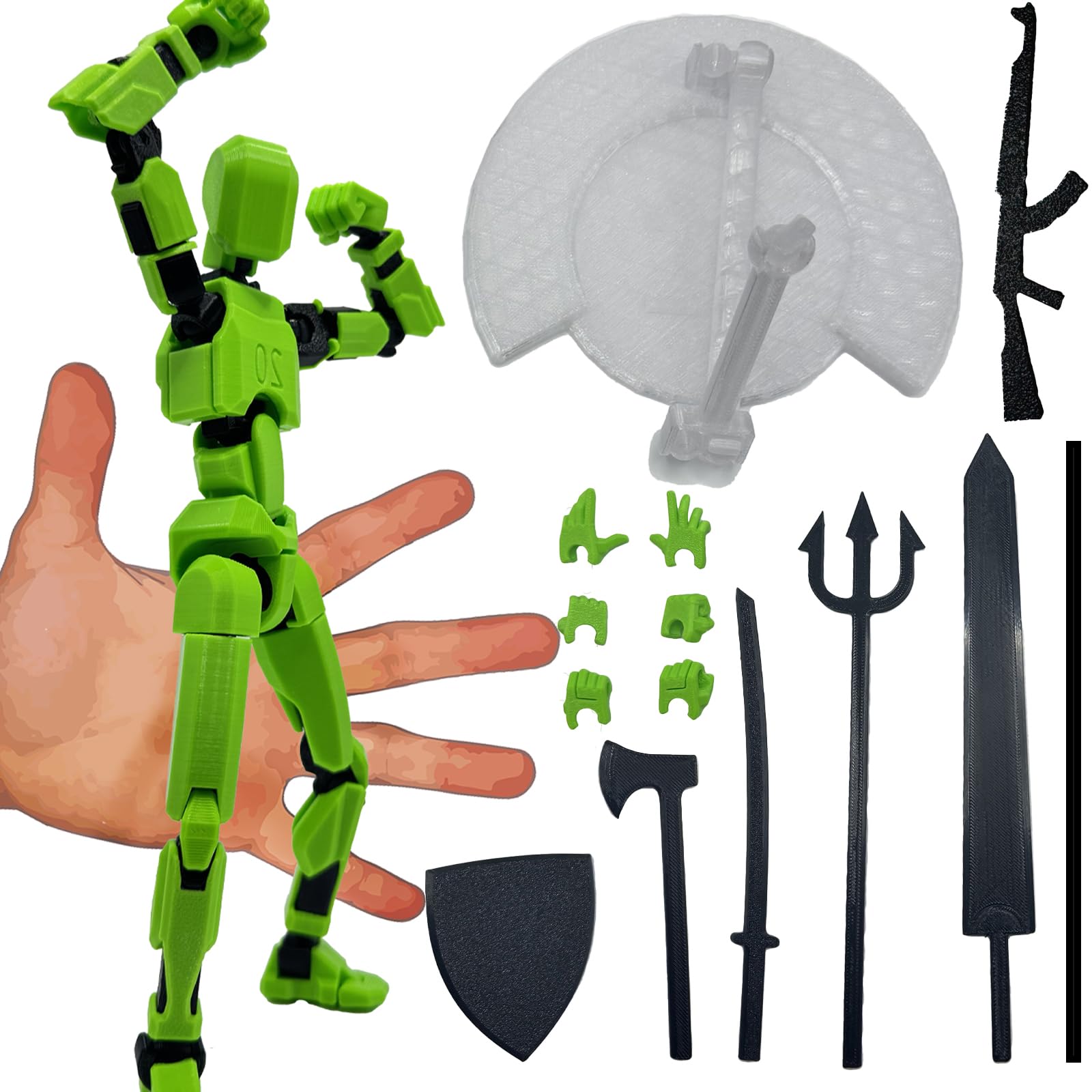 QAONIE 3D Printed Enlarge Body Size 8.1-inch Action Figure Dummy20, Full Body Mechanical Movable Toy, Multiple Accessories, Desk Decoration (Bracket,