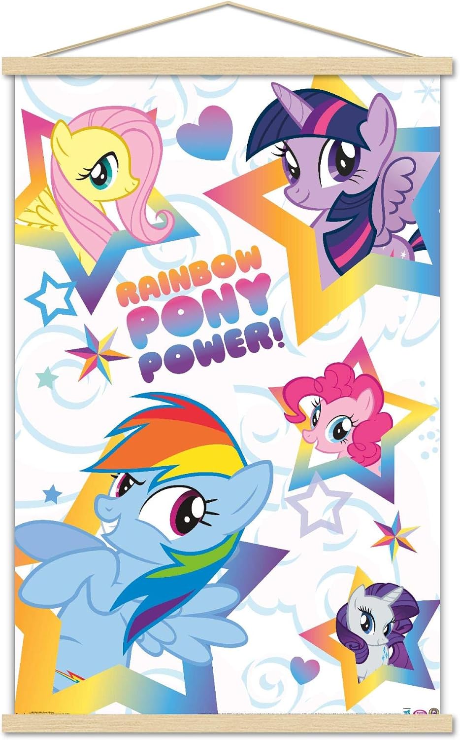 Trends International Hasbro My Little Pony - Group Wall Poster, 22.375" x 34", Premium Print and Beechwood Hanger Bundle