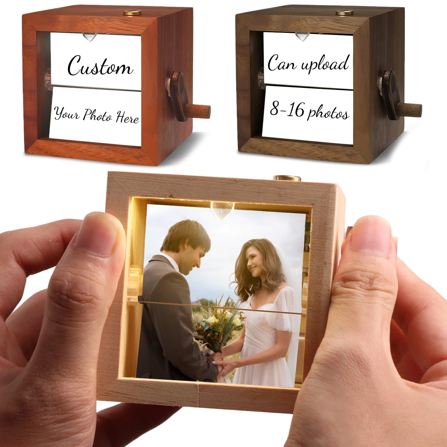 Caja de luz personalizada personalizada con imagen de movimiento, caja de recuerdo romántica personalizada con manivela, caja de regalo hecha a mano con memoria de amor