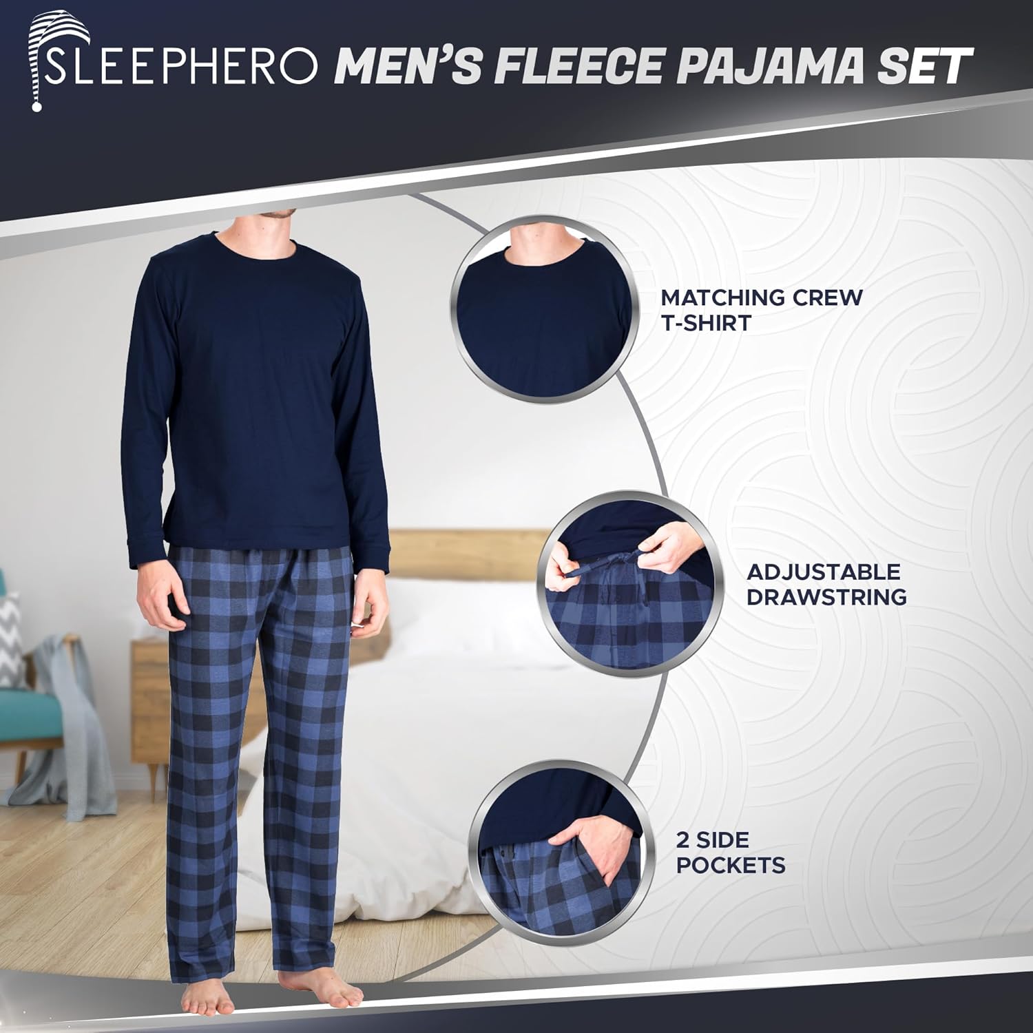 Men’s Pajama Set – Soft Long Sleeve Top & Fleece Pants – Sleepwear – Breathable Year-Round Lounge Set - Image 4