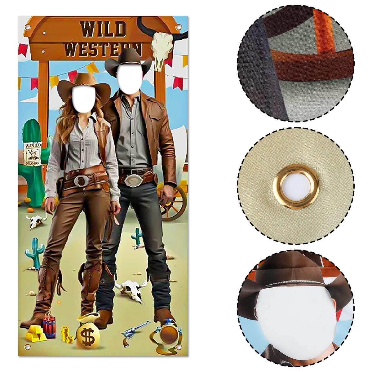 Thyonta Cowboy Party Photo Decoration Banner Western-Themed Game Face Cutout Banner Fun Outdoor Photo Prop Parties Reusable Stylish On-Theme for Cowboy Events - Image 3