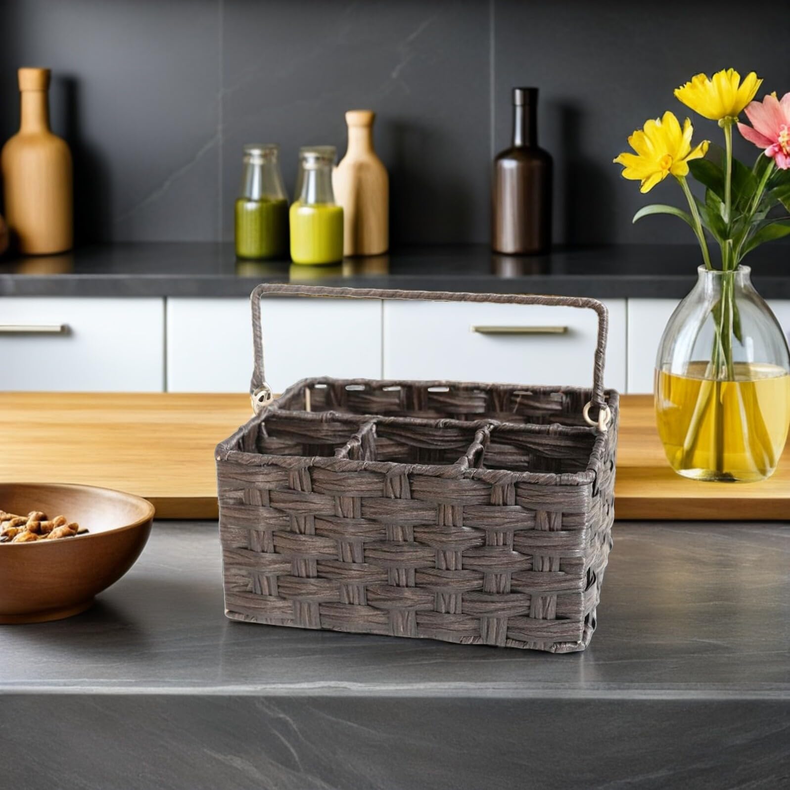 OUNONA Boîte de Rangement pour Couverts en PP, Panier Café à Anse