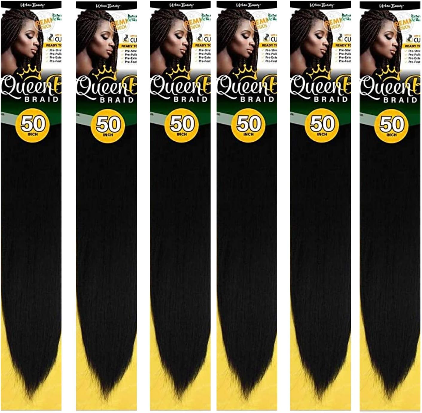 Queen B Braiding Hair Pre Stretched 50" Color 1B (6 packs)