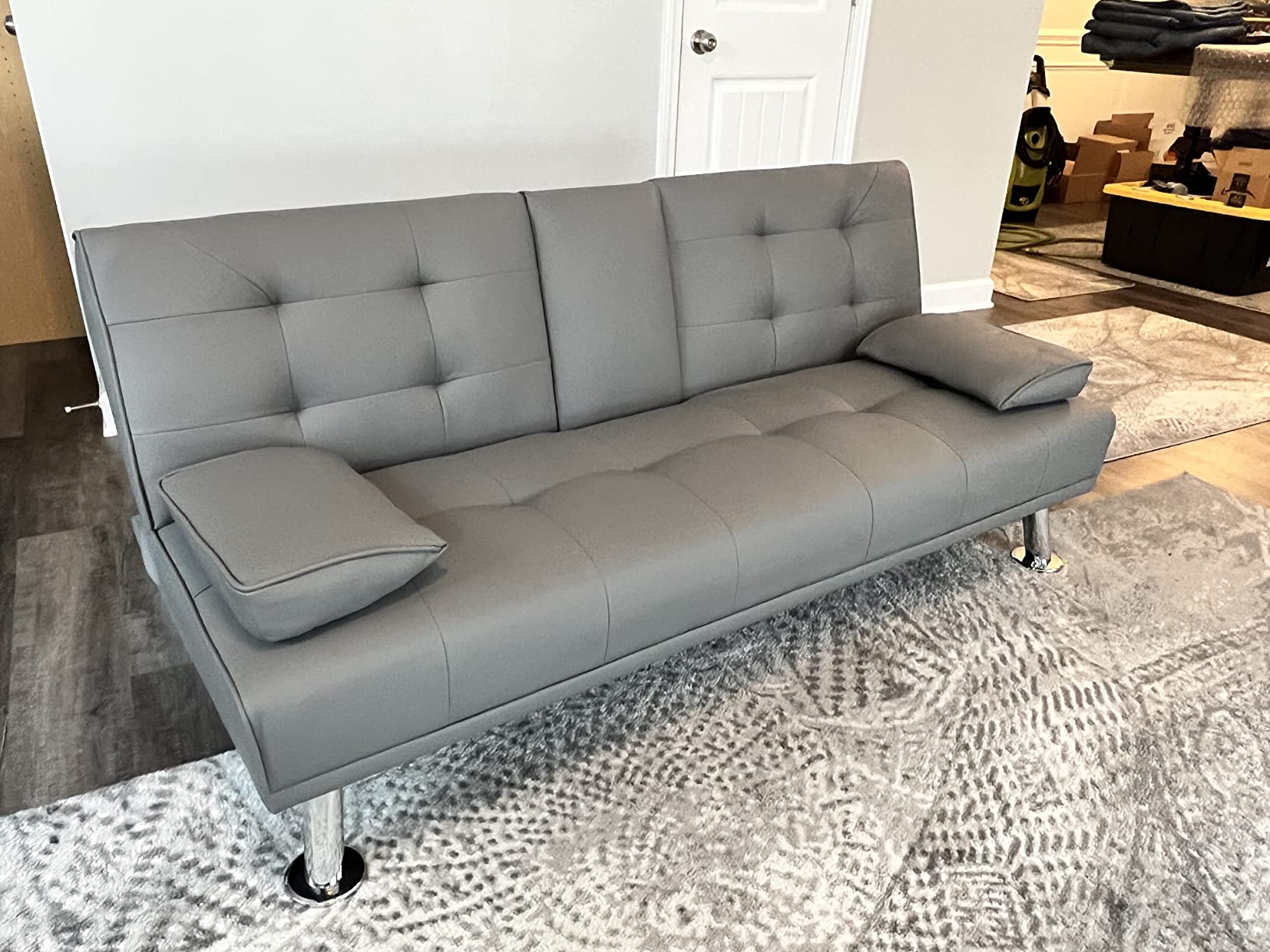 33/mo Finance JUMMICO Faux Leather Upholstered Modern Convertible