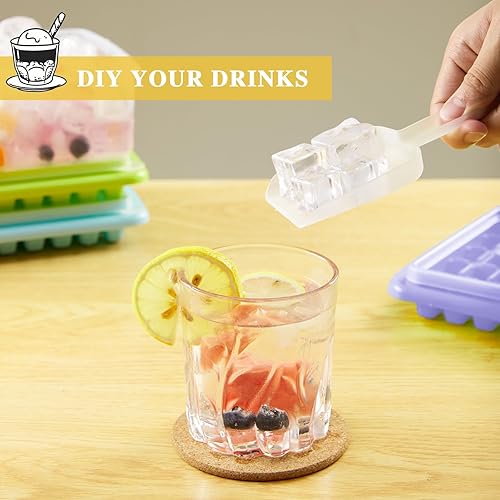 Miniatura 6 de Bandeja para cubitos de hielo con tapa y contenedor para congelador, molde para hacer bolas de hielo con tapa y contenedor (morado, 198 piezas)