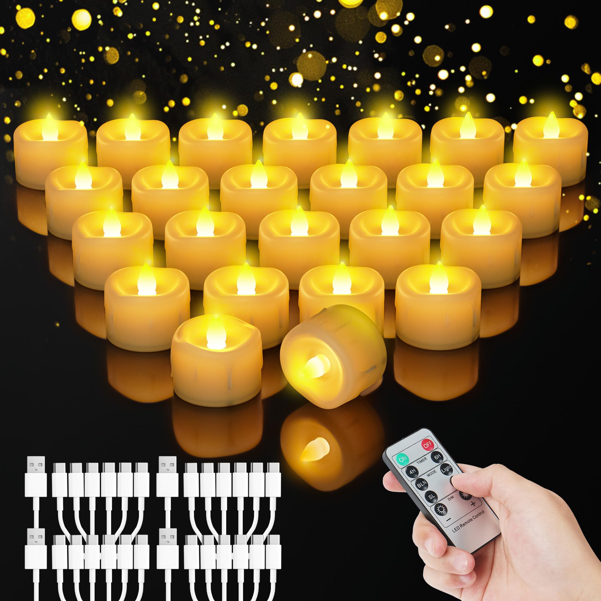 24 Pcs Bougie LED Rechargeable Fausse Bougie Chauffe Plat Flamme Vacillante