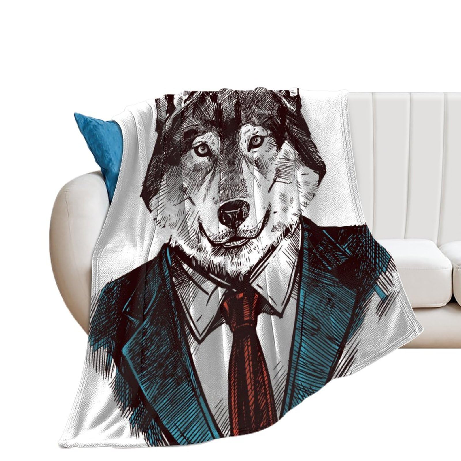 Couverture polaire loup 150x200cm, idée cadeau originale pour anniversaire et Noël