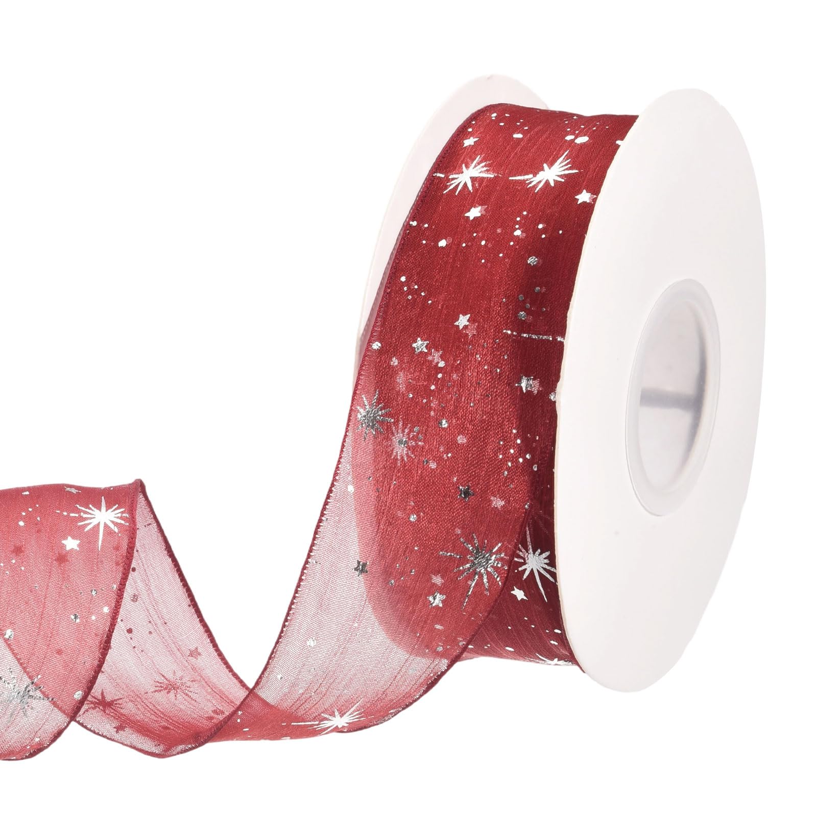 PATIKIL Star Ribbon, (4cm x 9 Meters, Wine Red), Silver Stars Print Trim Sheer Organza Chiffon Polyester Fabric Ribbon, Suit for Sewing/Making Crafts/Gift Wrapping/Wreaths โ image 1