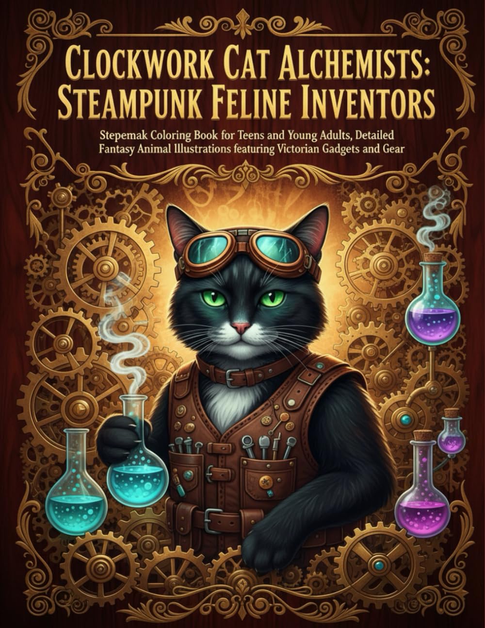 Clockwork Cat Alchemists: Steampunk Feline Inventors: Steampunk Coloring Book for Teens and Young Adults, Detailed Fantasy Animal Illustrations featuring Victorian Gadgets and Gear