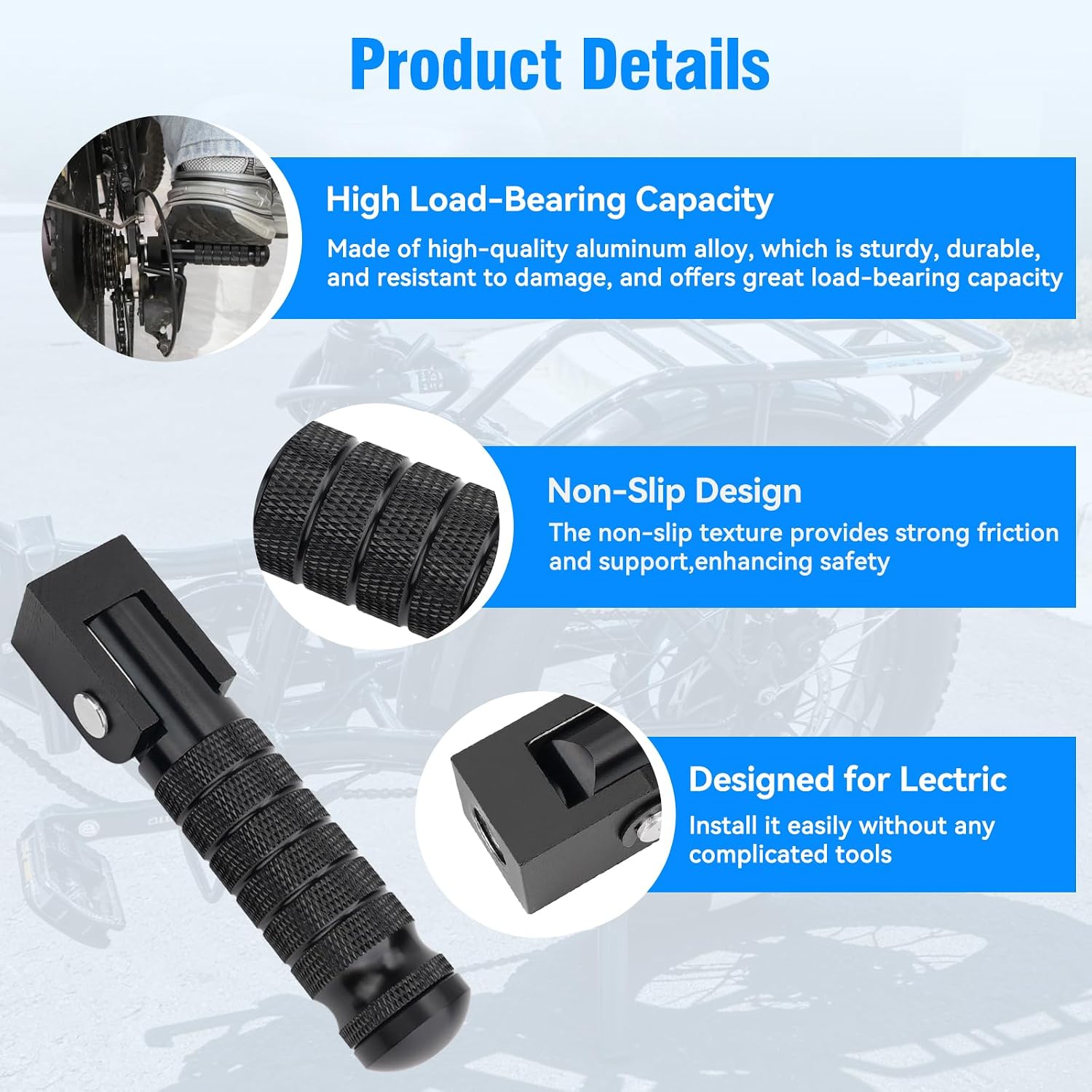 JERBOR Passenger Foot Pegs for Lectric XP 3.0, Foldable Aluminum Non-Slip