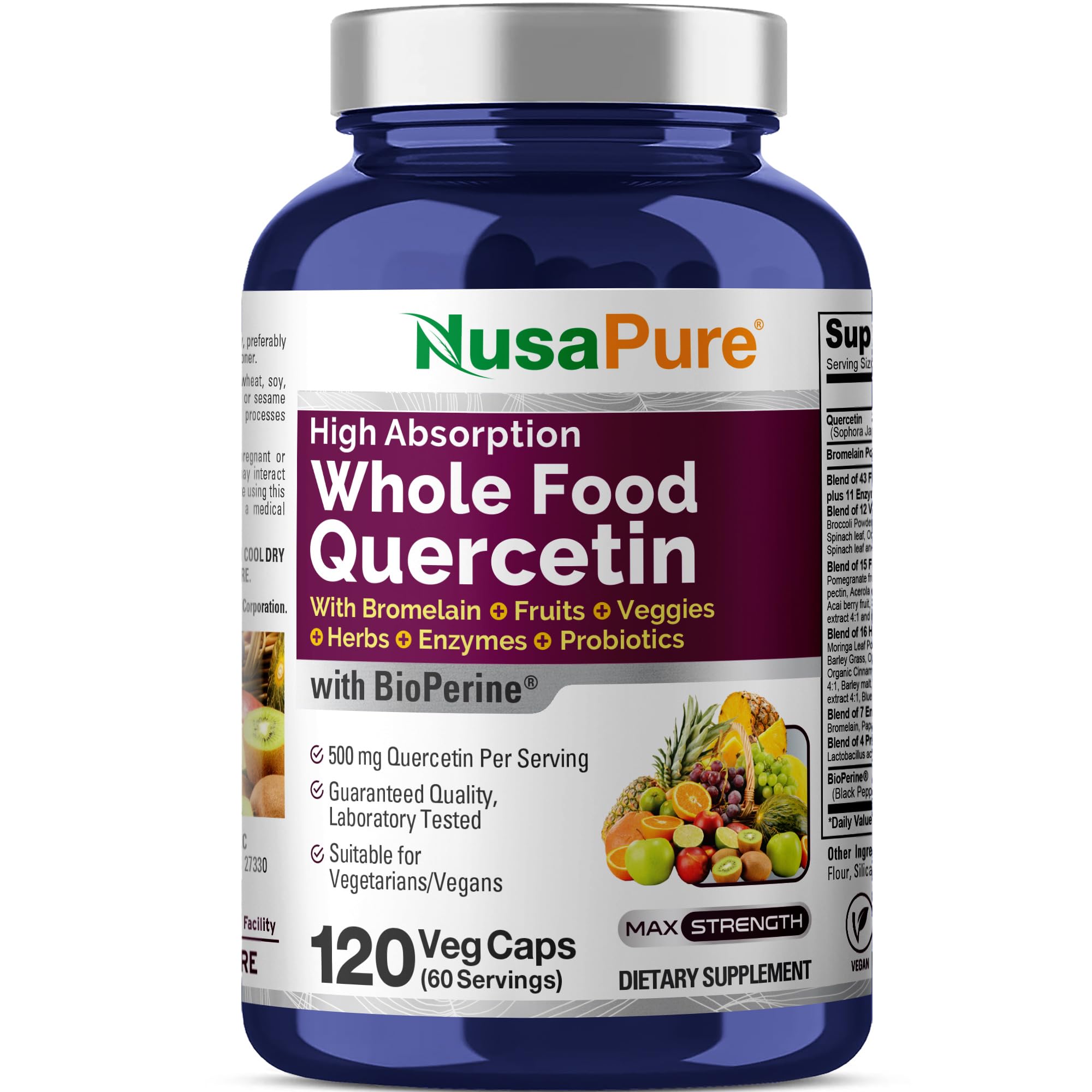 NusaPure Whole Food Quercetin, Vegan, 120 Veg Capsules - 60 Servings