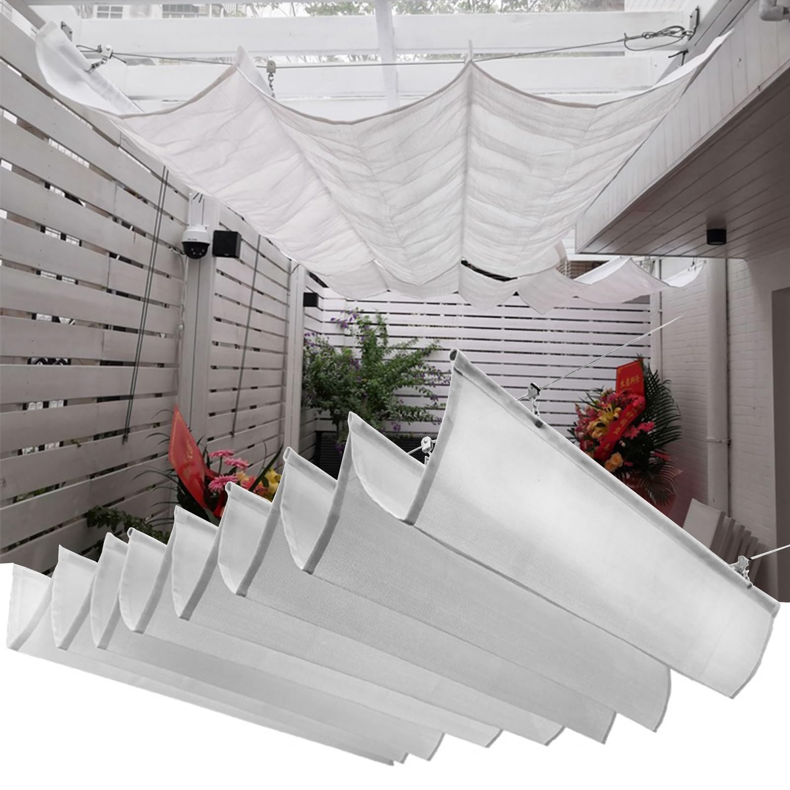 Tenda parasole retrattile impermeabile, protezione UV e antipioggia, per esterni, balcone, giardino, terrazza, pergola, veranda – bianco 2,1 x 10 m