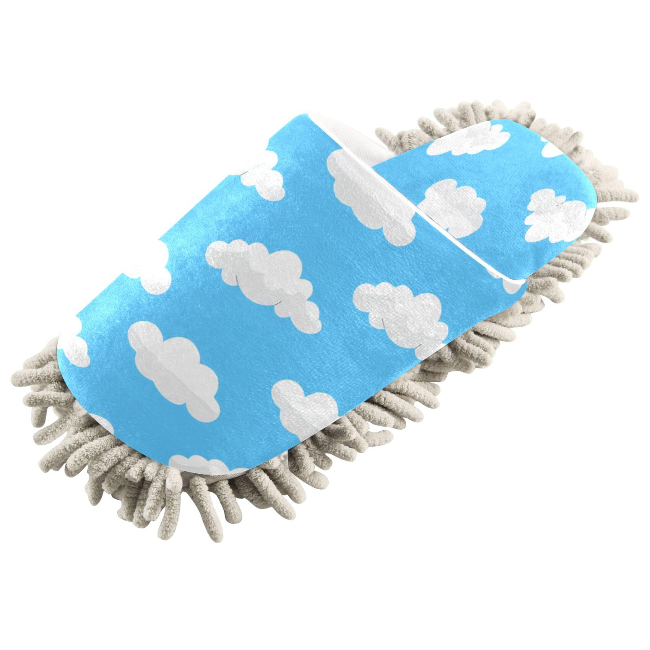 Kigai White Clouds Mop Slippers for Floor Cleaning, Slippers for Women Men, Microfiber Floor Cleaning, M