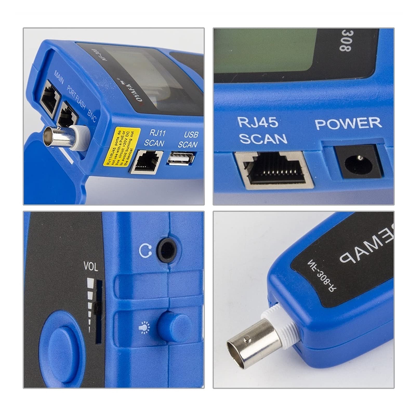 Detector de pared, Localizador de fallas de alambre LAN Tester Tester Check Capering RJ45 RJ11 BNC Prueba de rastreador de cable(F-308-Blue)