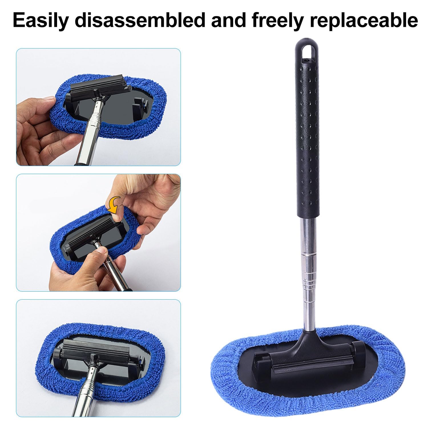 Cepillos Limpiacristales para Coches, Limpiaparabrisas Telescópico 3 En 1, RetráCtil hasta 106 cm, con Paño de Microfibra, Apto para Todo Tipo de Carrocerías, Espejos, Cristales (Azul)