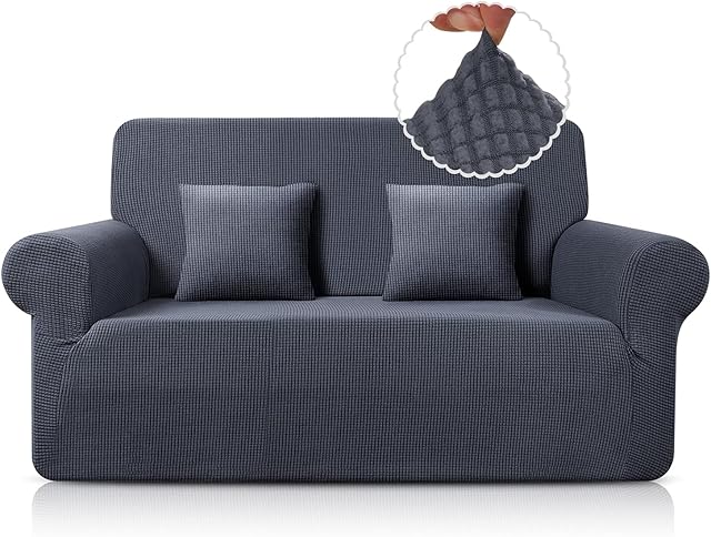 TAOCOCO Sofa Cover 2 Seater, Stretch Sofa Slipcovers Spandex Jacquard Couch Cover, Sofa Protectors From Pets (1 Pieces, Dark Grey)