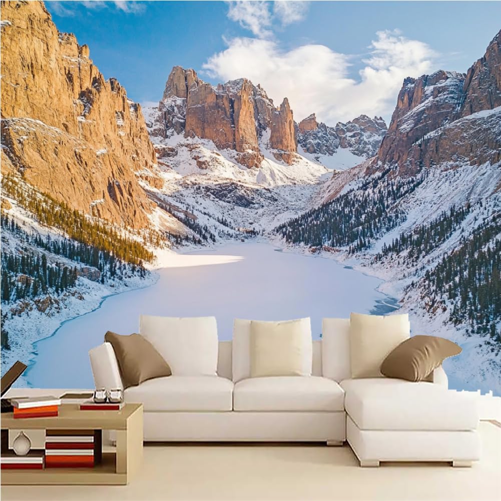 Fresque murale 3D montagne enneigée grand format intissé haut de gamme