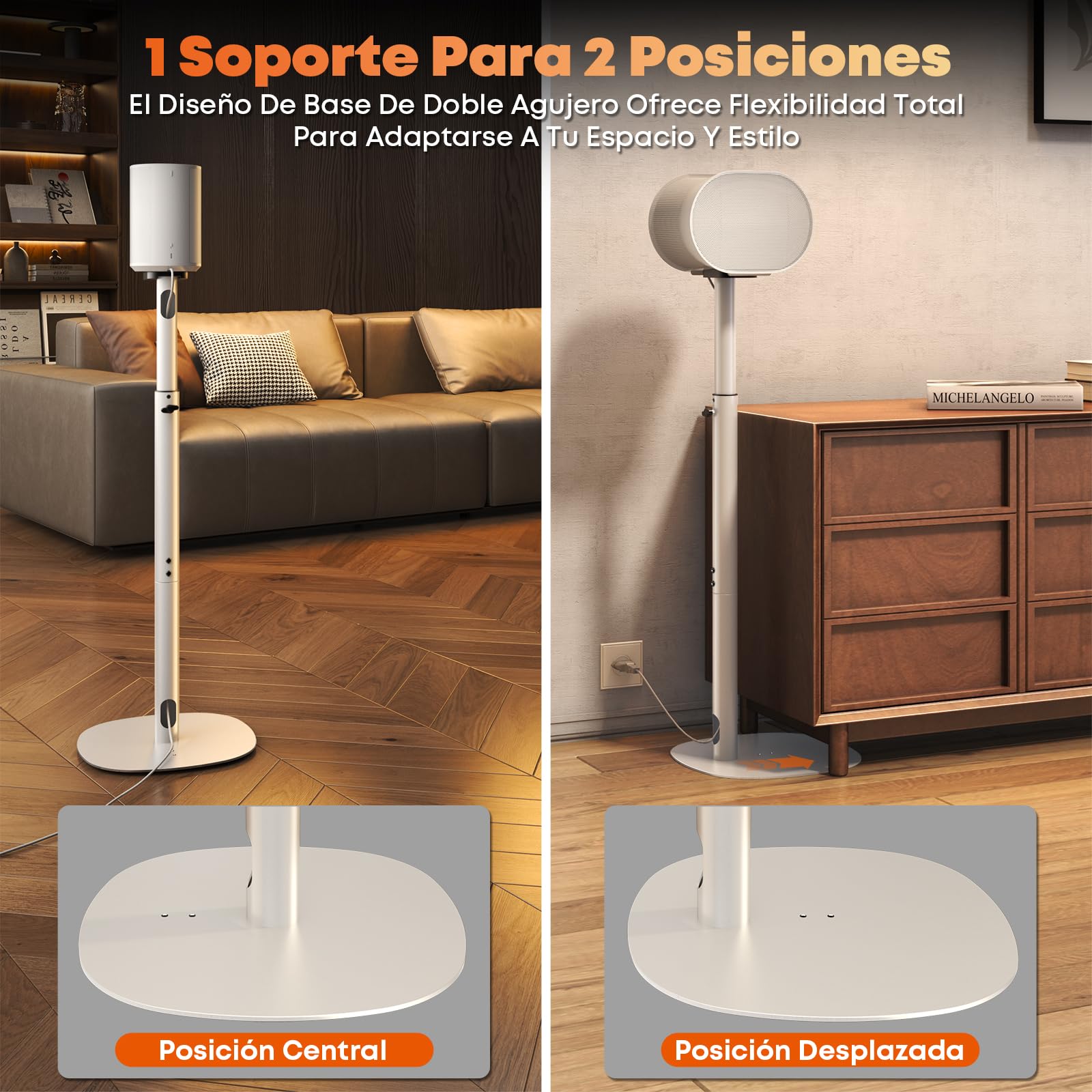 Soportes para Altavoces Sonos Era 100 SL, Era 100 y Era 300 – Altura Ajustable 74–99 cm, Base Dual-Mount, 5 kg, 1 Par, Blanco