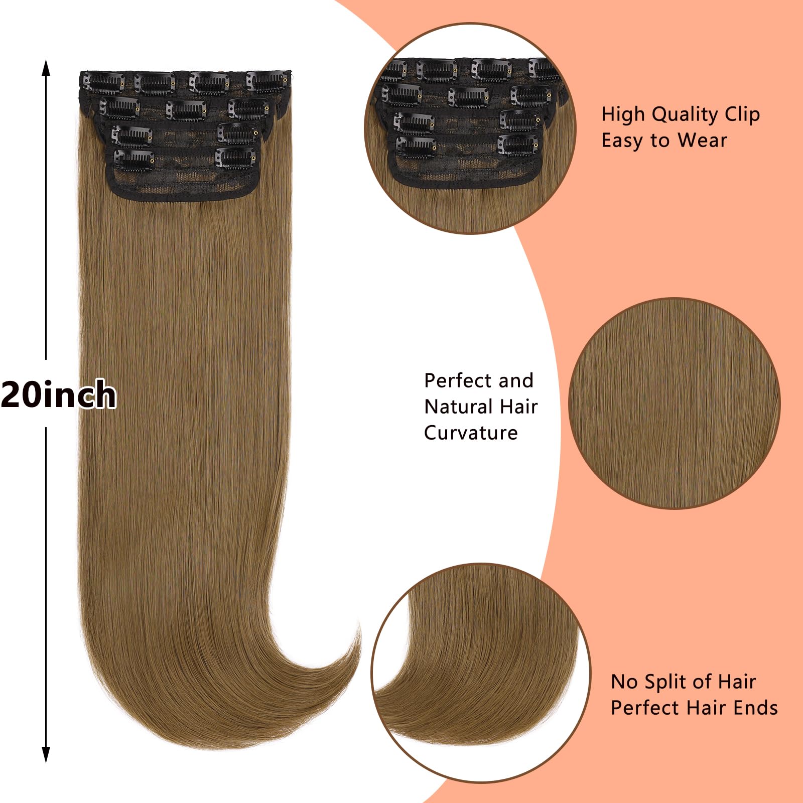 Mscat Clip in Hair Extensions 4pcs 20 Inch Synthetic Thick Long Straight Layered Hair Extensions Invisible Lace Weft for Women(89#) - Image 3