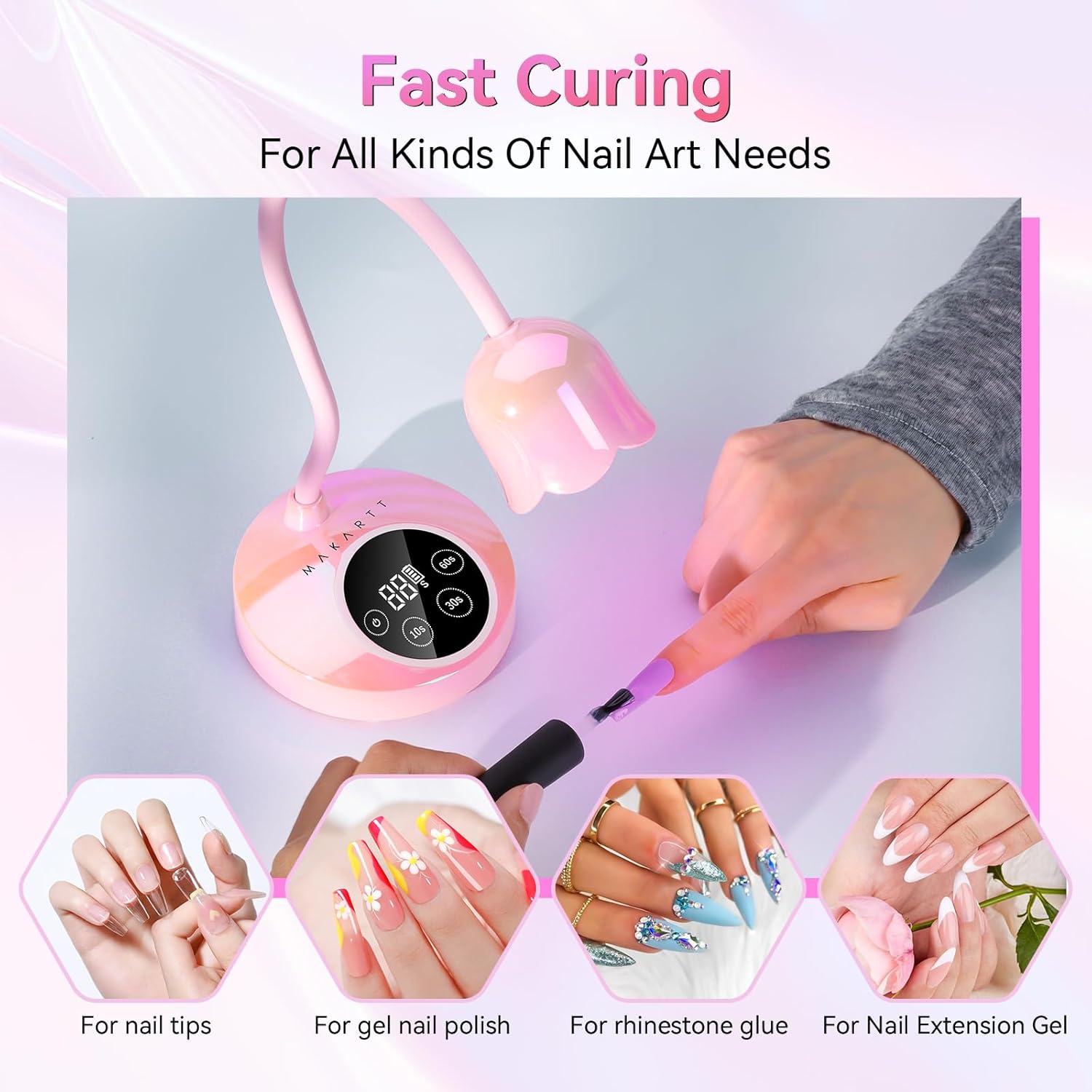 Makartt Gel Top Coat Nail Polish Bundle with Makartt UV LED Nail Lamp: Mini UV Light for Gel Nails Polish Fast Curing Goosenecks UV Lamp 10W Rechargeable LED Nail Light Nail Dryer with 4 Timers