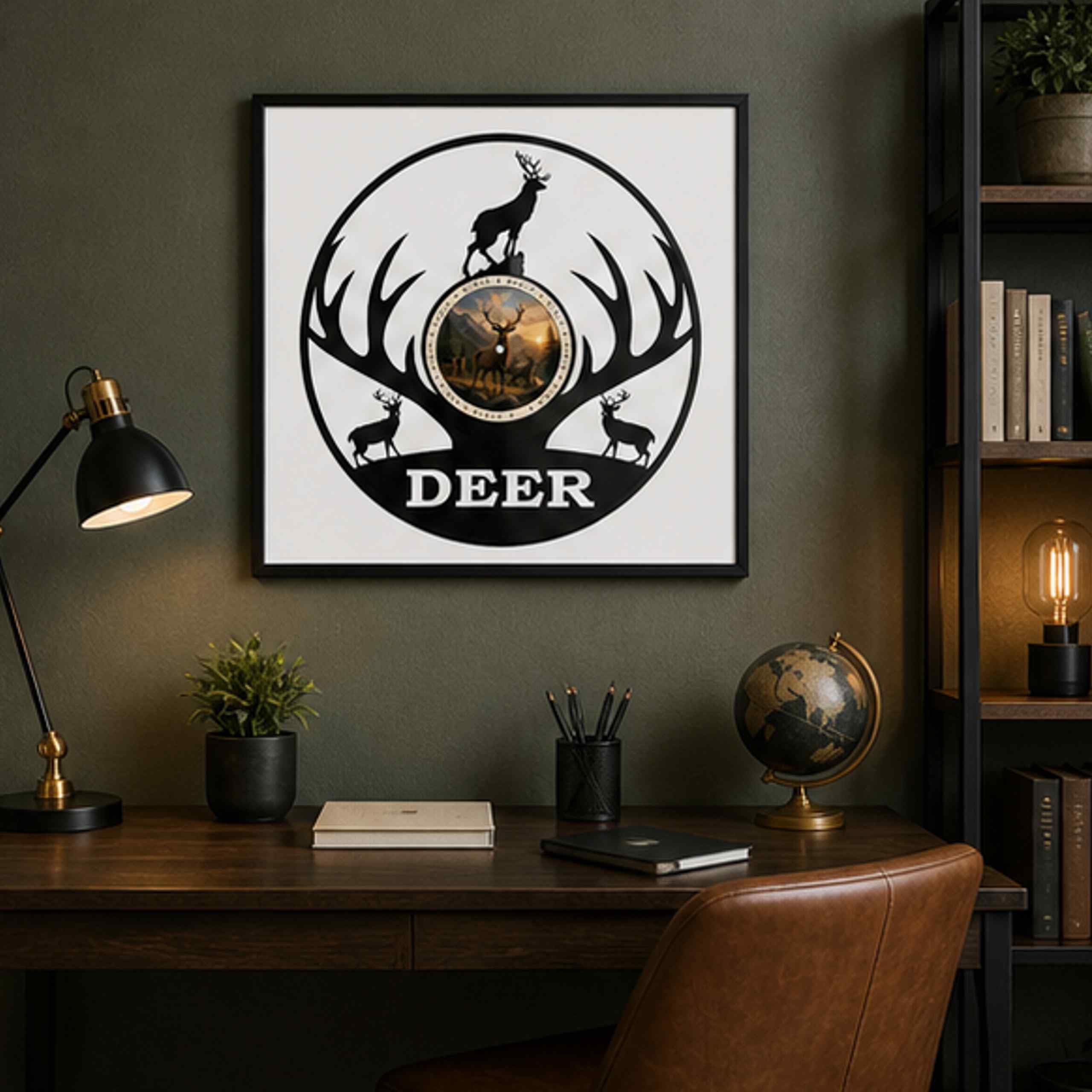 EVEVO Decorazione da parete in vinile con cornice, 32 x 32 cm, cervo, decorazione da parete in vinile, animali selvatici, regalo per cacciatori e amanti della natura