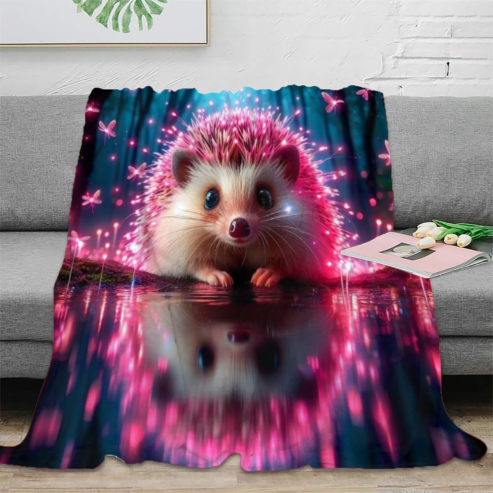 Porcospino neon Coperta Di Flanella Con Stampa Tema Animalee 3D Peluche Coperte Caldo Morbida Per Ragazzi Adulti Coperta Decorata ，per Divano Letto Ufficio 80x90inch(200x230cm)