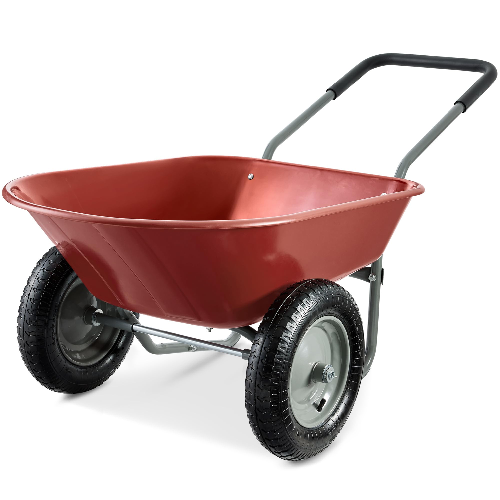 Best Choice Products Dual-Wheel Home Utility Yard Wheelbarrow Garden Cart w/Built-in Stand for Lawn, Gardening, Construction - Red