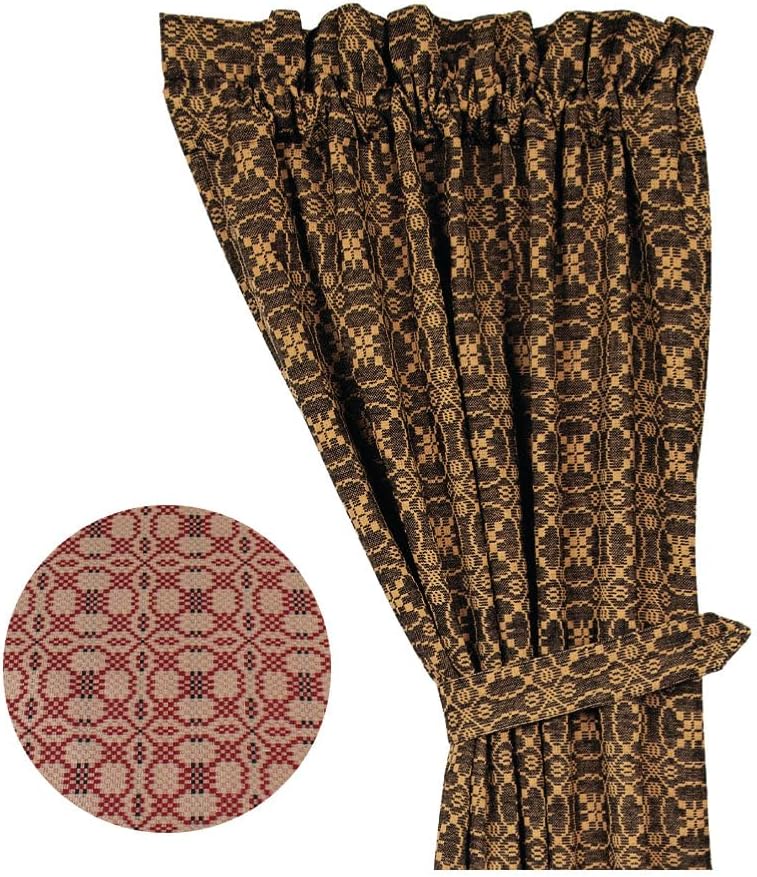 Kendall Jacquard 72" X 63" (2 Pcs) Gathered Swag Red Black Oat - Jacquard