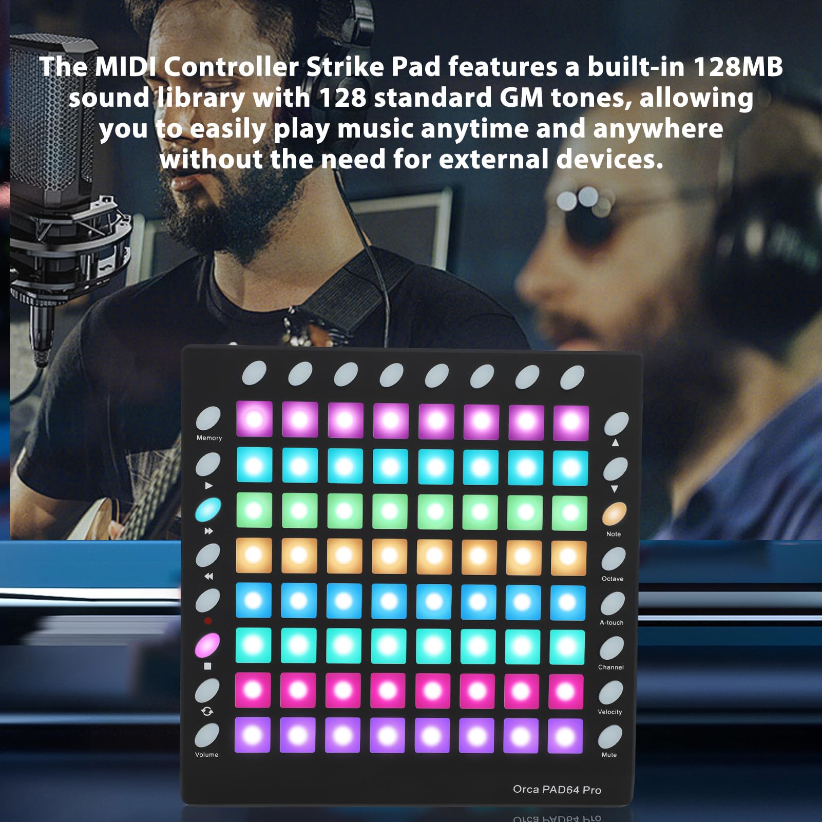 Controller Pad Midi, Controllo Personalizzabile Beat Maker Midi Drum Machine con 64 Pad RGB Suoni 128GM 8 Pulsanti RGB 6 Controlli di Trasporto, per Performance Dal Vivo