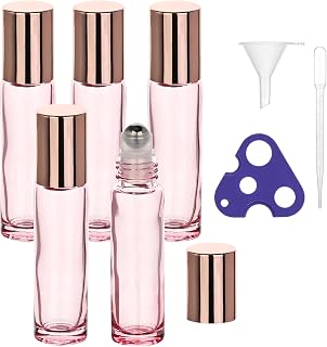 Travel Perfume Bottle Refillable Pink Glass Perfume Bottles Empty 10ml (5 PCS) Essential Oil Roller Bottles with Stainless Steel Roller Ball for Perfume and Lip Gloss