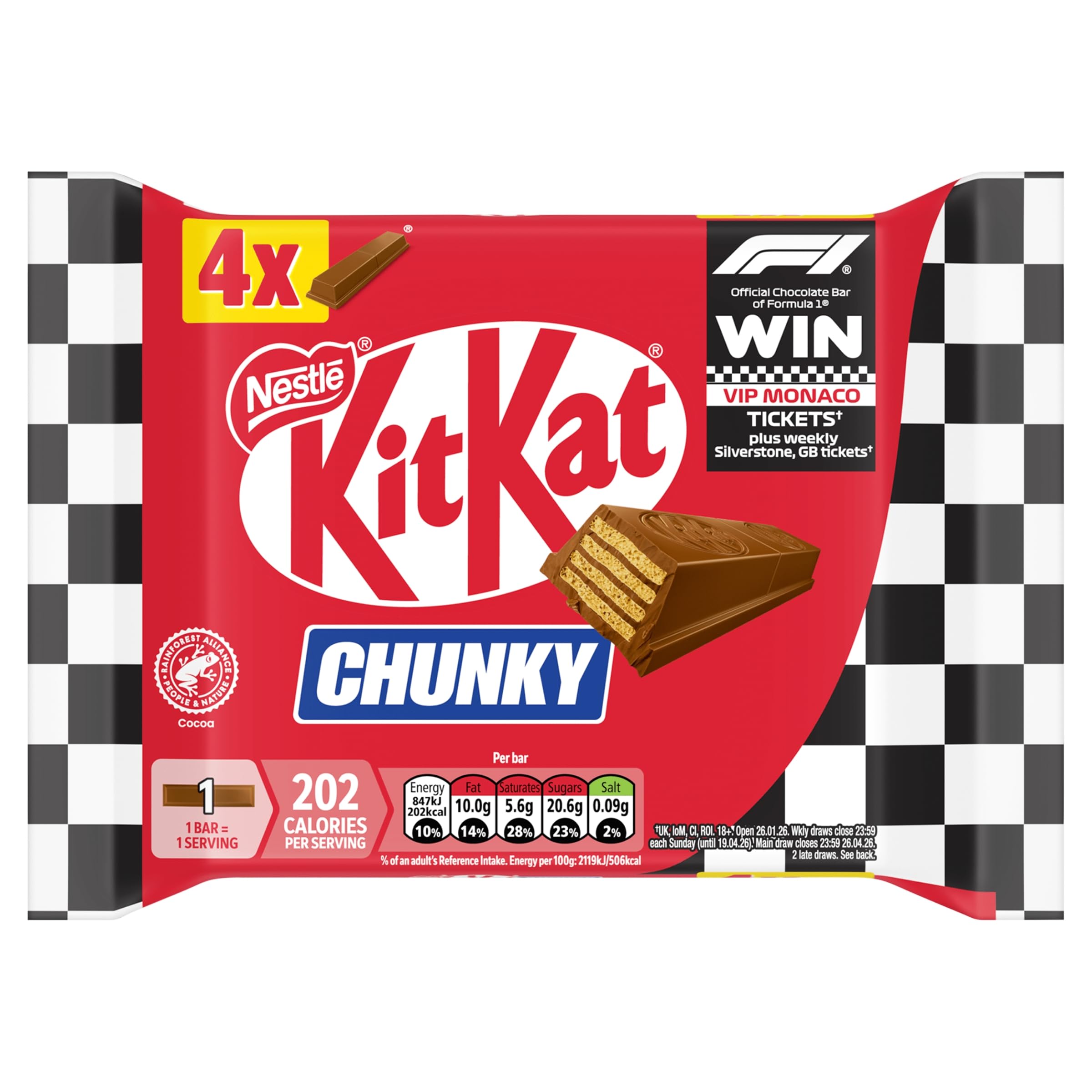 F1 Chunky Milk Chocolate Bar 4 Pack Multipack 160g, 4 x 40g