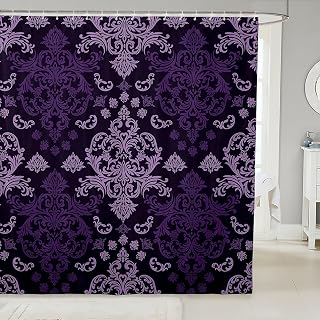 Erosebridal Purple Shower Curtain 72" Wx72 L Adults Bathroom Accessories for Kids Girls Boys Women Black Damask Victorian Baroque Gothic Boho Waterproof Bath Curtain