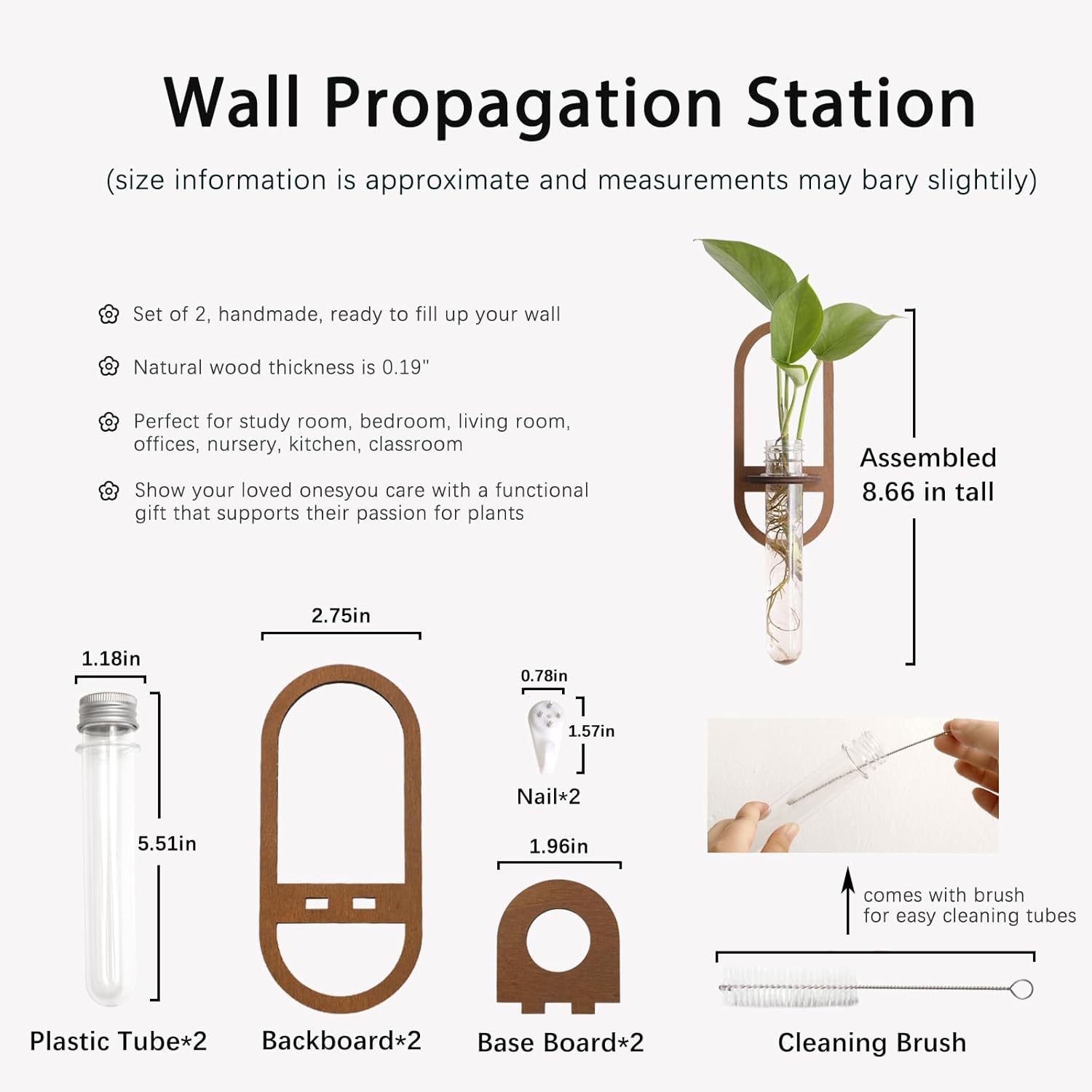 2 Pack Plant Propagation Station Wall Hanging Wooden Shelf Plant Terrarium for Hydroponics Home Office Decor Test Tube Propagate Air Plant Cutting Holder - Image 4