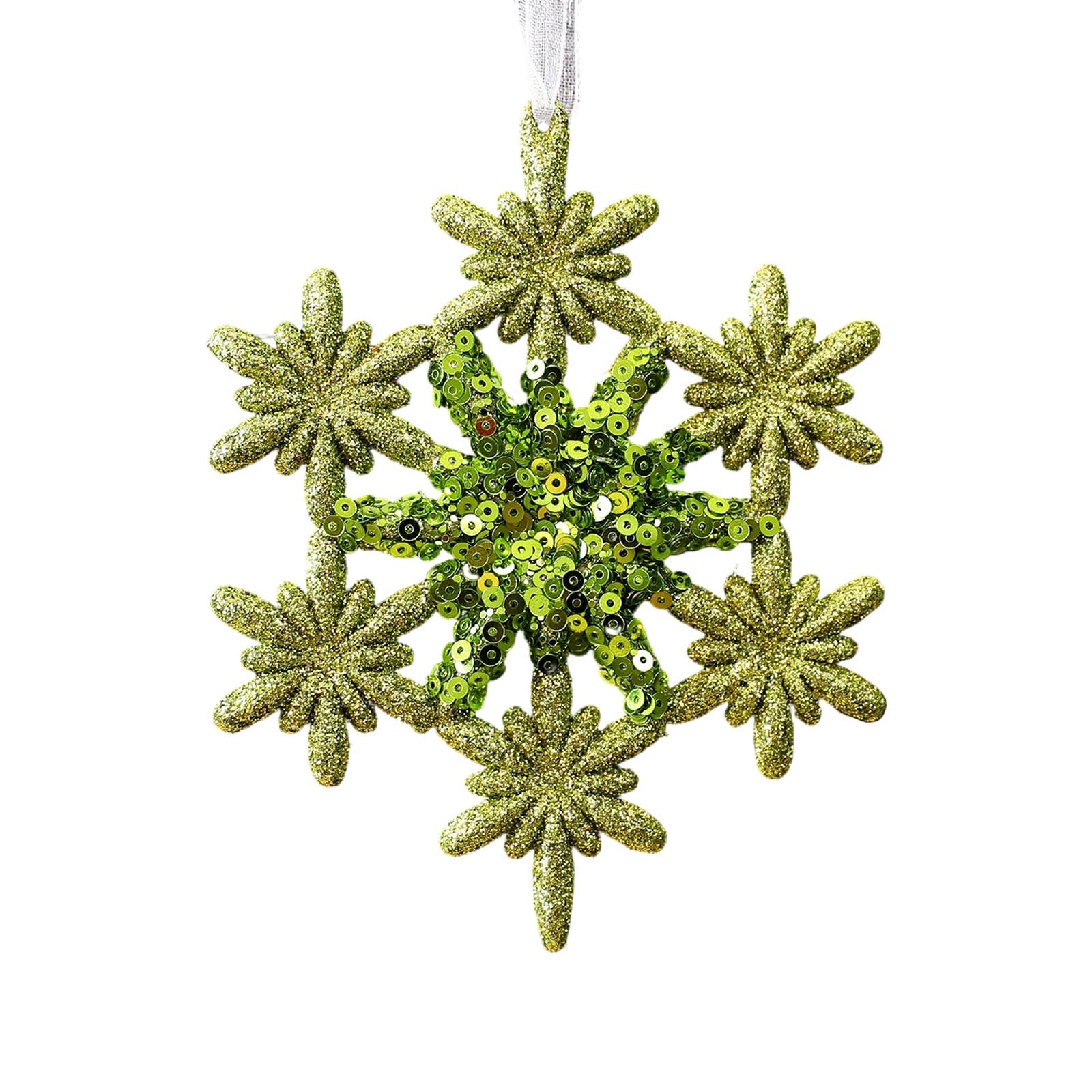 Christmas Tree Ornament Shatterproof Glittering Green Hanging Decoration for Family Home Glittering Acrylic Snowflake Decoration