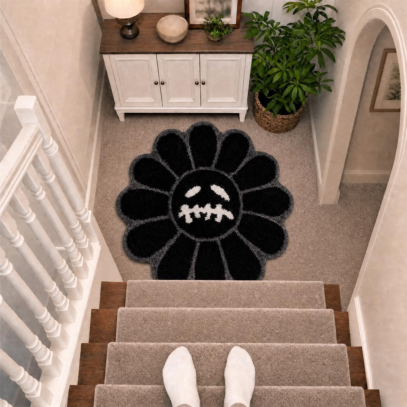 Trippy Happy Face Tappeto fresco Tufted ad asciugatura rapida tappetini da bagno per bagno antiscivolo tappetino da bagno assorbente acqua 0,9 m tappeti da bagno neri Halloween gotico fantasma
