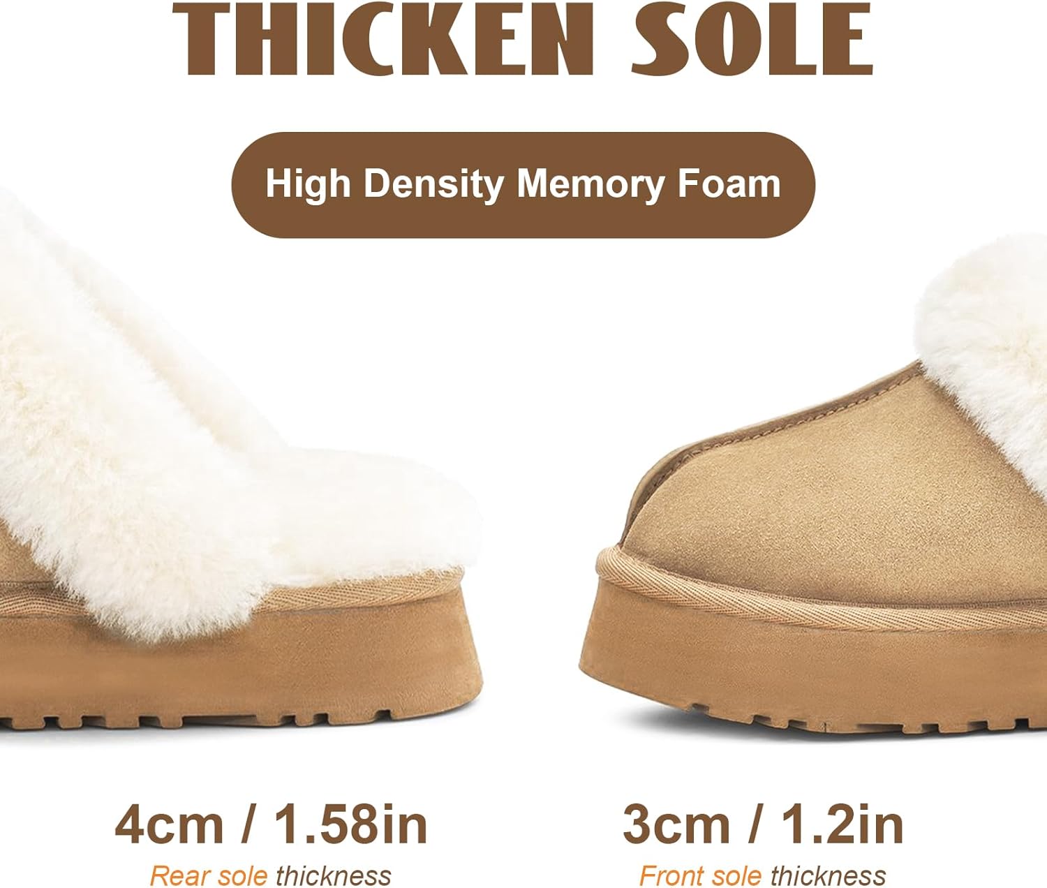 OOW Fuzzy Platform Slippers for Women - Women's Casual Winter House Slippers - Brown, Faux Fur & Shearling Blend - Women's Size - Image 5