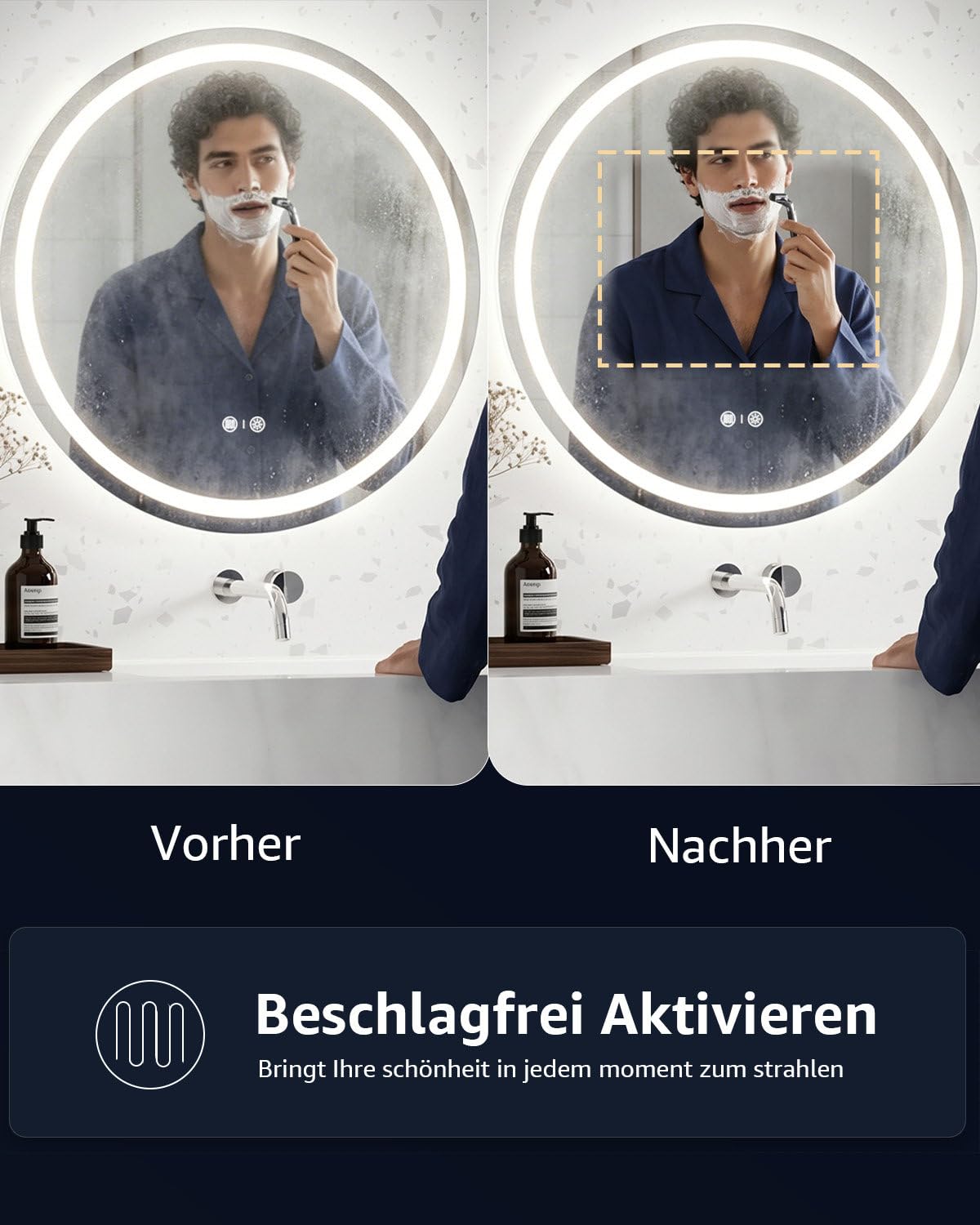 Badspiegel mit Beleuchtung, Smart LED Badezimmerspiegel Rund 60cm mit Sprachsteuerung Alexa, App, Touch Schalter, Speicherfunktion, Dimmbar, 3 Lichtfarben, Timing, Beschlagfrei Wandspiegel Badezimmer