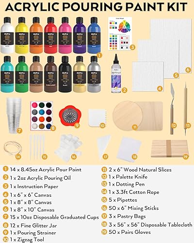 Miniatura 3 de Nicpro Kit de suministros de pintura acrílica de 14 colores, 8.45 onzas, gran volumen premezclado, juego a granel de pintura de alto flujo con