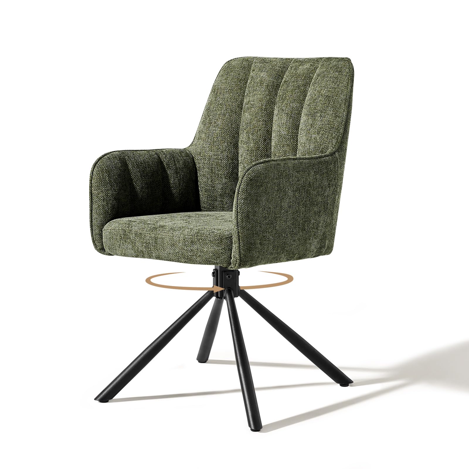 CLIPOP Fabric 360 Swivel Dining Chair with Metal Legs, Upholstered Accent Tub Armchair with Curved Back and Arms for Living Room Bedroom, Desk Chair no Wheels (Green)