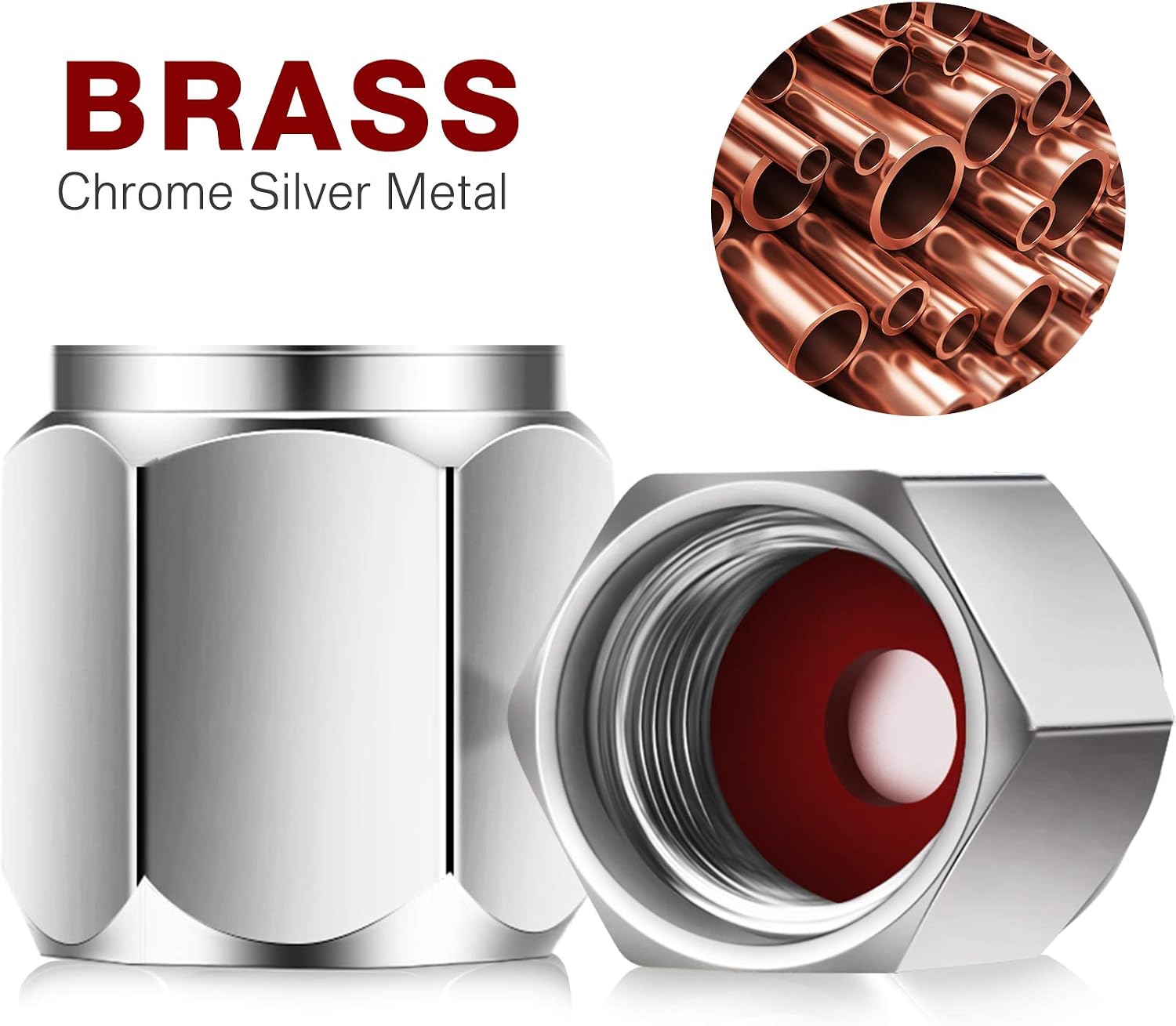 20 Pieces Tire Valve Stem Caps Brass Tire Valve Caps Silver Hexagon Shape Dust Proof Covers with Rubber O Ring for Car Truck Motorcycles Bike and Bicycle, Silver