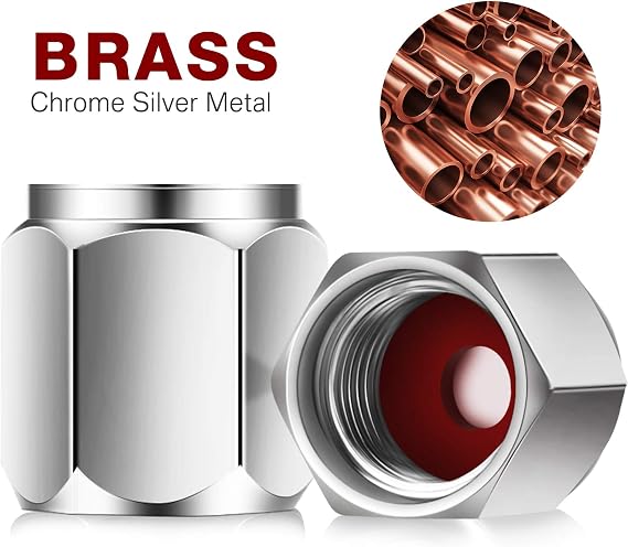Frienda 20 Pcs Brass Tire Valve Stem Caps, Hexagon Dustproof Covers, Silver