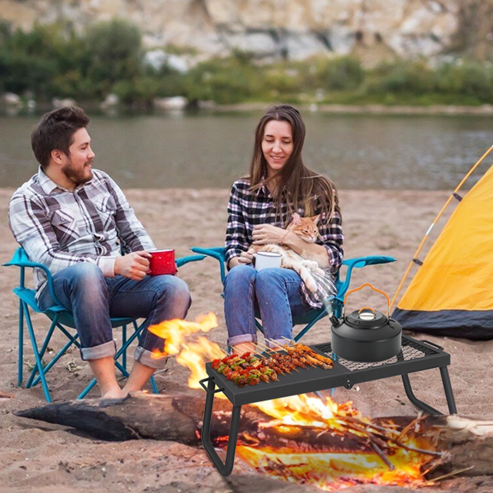 Djioyer 22.4X11.2" Folding Campfire Grill Grate, Heavy Duty Steel Grate