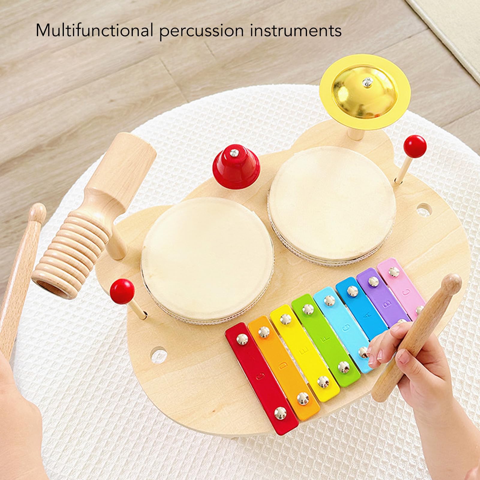 Juego de batería para niños, percusión educativa de madera para amantes de la música para bebés con material de madera