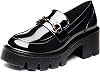 Plataforma negra tipo mocasín para mujer - Mocasines de cuero sin cordones, zapatos cómodos de suela gruesa para trabajo y ocasiones elegantes 1