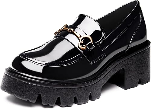 Loafers Shoes for Women, Platform Chunky Loafers & Slip On Casual Shoes, Black, 5 UK