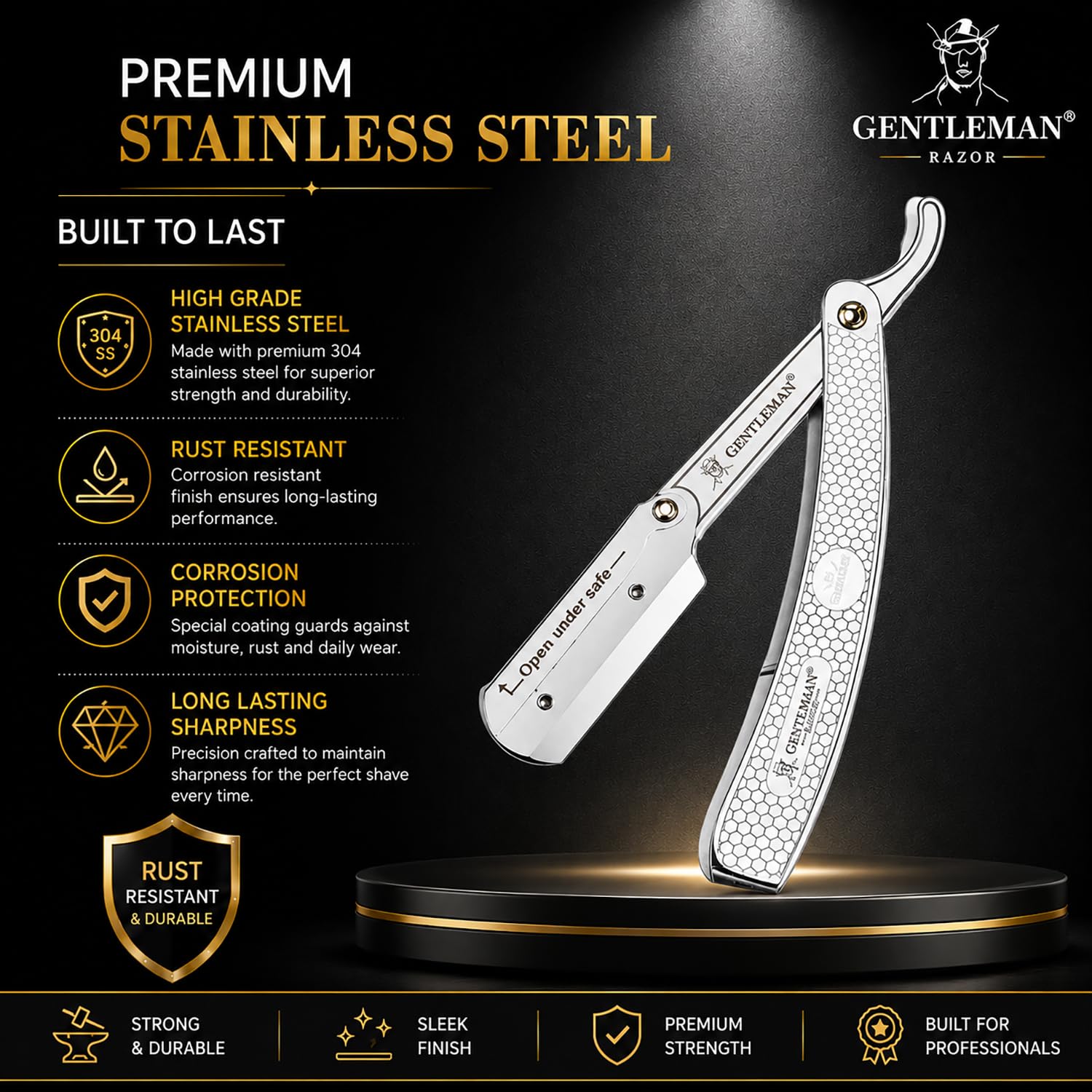 Fortive Gentleman Barber Folding Face Razor for Men - Stainless Steel Shaver for Men with Free Blade, Beard Shaper Tool - Straight Razor for a Precise and Smooth Shaving 1