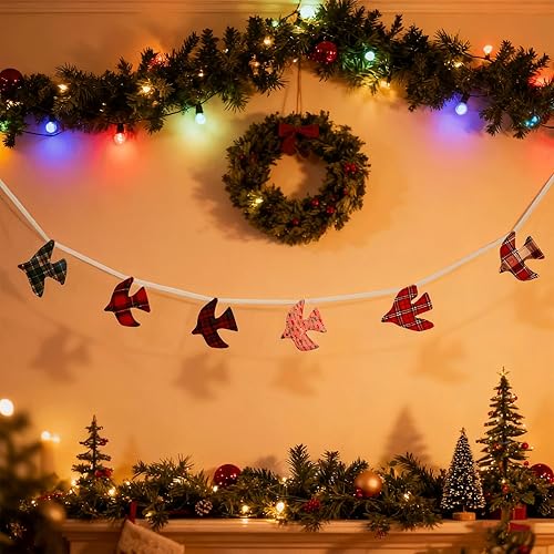 Miniatura 4 de Elegant little tail Christmas Garland Red White Green Plaid Xmas Tree Pigeon Banner Christmas Party Decoration Holiday Banners for Mantle Fireplace
