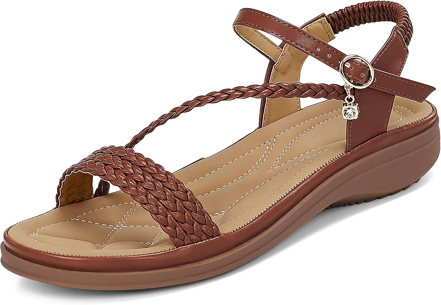 Womens Sandals Summer Dressy: Comfortable Braided Open Toe Flats Sandals with Elastic Slingback for Casual Walking Traveling