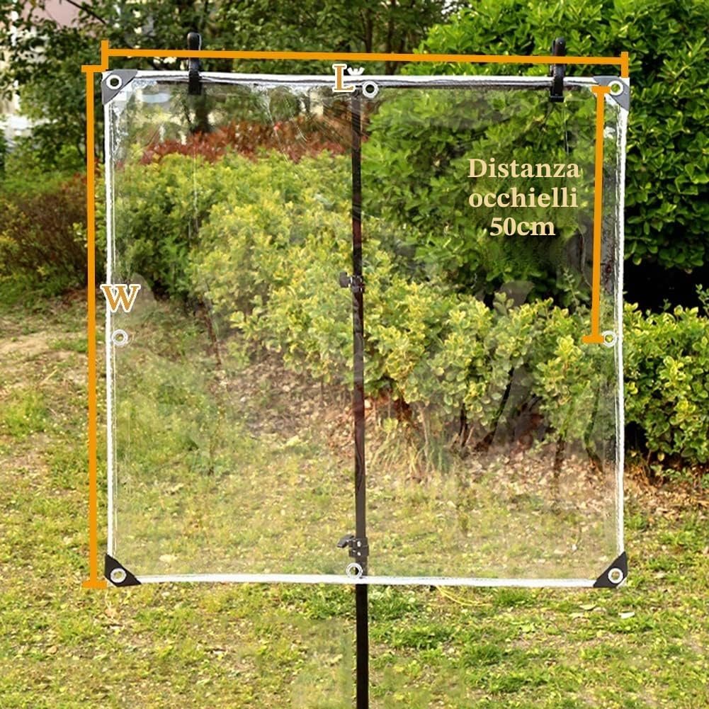 1.8x2m Telo Impermeabile Trasparente Occhiellato, 0.3mm Telone Antipioggia per Esterno, Telo Plastica Antivento per Balcone Giardino Gazebo