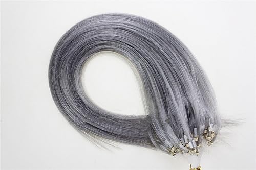 Miniatura 3 de Extensiones de cabello humano Remy, cuentas de micro anillo, punta de bucle, 100S AAAAAA (22 pulgadas, 0.02 ozs, gris)